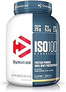 Dymatize ISO 100 Whey Protein Powder with 25g of Hydrolyzed 100% Whey Isolate, Gluten Free, Fast Digesting, Gourmet Vanilla, 3 Pound