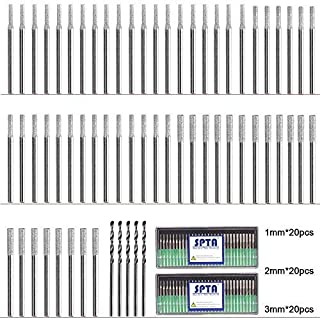 SPTA 60Pcs Diamond Drill Bit Burrs(20pcs 1mm, 20pcs 2mm, 20pcs 3mm) Diamond Grinding Head Mounted Burr Point Set with 5Pcs 3mm Twist Drill Bit For 1/8