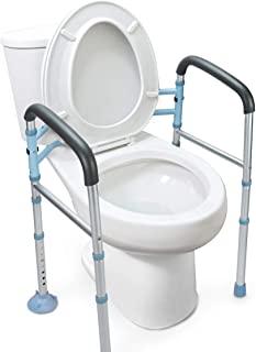 OasisSpace Stand Alone Toilet Safety Rail - Heavy Duty Medical Toilet Safety Frame for Elderly, Handicap and Disabled - Adjustable Bathroom Toilet Handrails Grab Bar, Fit Any Toilet