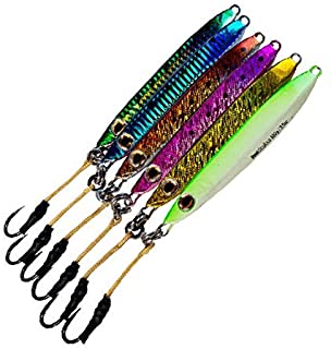 Flat Side Vertical Fast Irons Speed Ocean Jigs w/ MUSTAD Hooks & OWNER Rings | Military Grade Kevlar Assist Cord | 7 Colors & 5 Weights | Scientifically Proven Color & Depth Hydro-Engineering
