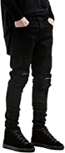 Qazel Vorrlon Men's Slim Fit Black Stretch Destroyed Ripped Skinny Denim Jeans