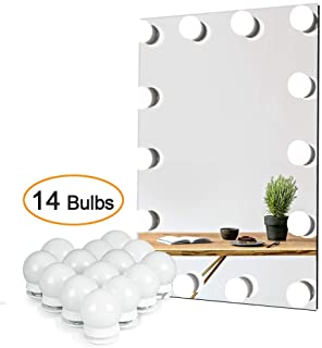 Waneway Vanity Lights for Mirror, DIY Hollywood Lighted Makeup Vanity Mirror Dimmable Lights, Stick on LED Mirror Light Kit for Vanity Set, Plug in Makeup Light for Bathroom Wall Mirror, 14-Bulb