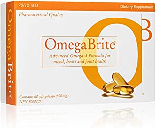 OmegaBrite, High Concentrate 90% Omega-3 (500mg) – Burpless No Aftertaste – High EPA - Advanced Omega-3 Formula for Mood, Heart, and Joint Comfort - 60 Count