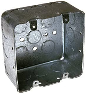 Hubbell-Raco 683 Two-Device Switch, 4-Inch. Square Box 2-1/8-Inch Deep, 1/2-Inch and 3/4-Inch Side Knockouts, Drawn, Gray Finish