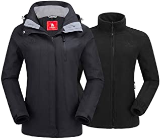 CAMEL CROWN Women's Ski Jacket Winter Jacket Waterproof 3 in 1 Mountain Coat Windproof Hooded with Inner Warm Fleece Coat