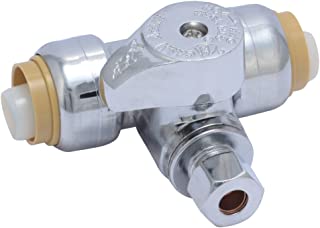 SharkBite 24983A Service Tee Stop Valve, 1/2 inch x 1/2 inch x 1/4 inch, Quarter Turn, Compression Service Stop Fitting, Water Valve Shut Off, Push-to-Connect, PEX, Copper, CPVC, PE-RT