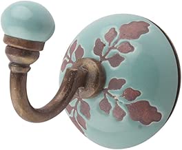 Indianshelf Handmade 3 Artistic Vintage Green Ceramic Leaf Cut Etched Key Hooks Hangers/Clothes Hooks for Doors