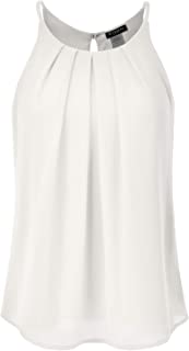 EIMIN Women's Crewneck Pleated Front Double Layered Chiffon Cami Tank Top (S-3X)