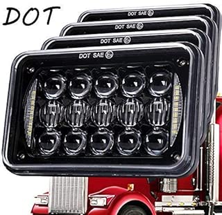 Newest Lens 60W 4x6 Inch LED Headlights with DRL for H4651 H4652 H4656 H4666 H6545 Freightliner Kenworth Peterbilt International Volvo Sterling Western Star Mack(Black 4Pcs)