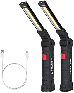 LED Work Light, Coquimbo COB Rechargeable Work Lights with Magnetic Base 360°Rotate and 5 Modes Bright LED Flashlight Inspection Light for Car Repair, Household and Emergency Use (2 Pack, 27x4.5cm)