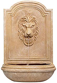 CYA-DECOR Lion Head Outdoor/Indoor Wall Water Fountain with Electric Submersible Pump, Adjustable Speed, Handcrafted, Calming Waterfall Sounds, 32 inches High