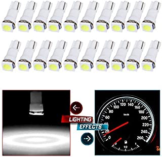 cciyu 20 Pack T5 58 70 73 74 Dashboard Gauge 1-SMD 5050 LED Wedge Lamp Bulbs Lights Replacement fit for Dashboard instrument Panel Light Bulbs LED Lamps (white)