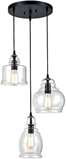 CLAXY Ecopower Vintage Kitchen Linear Island Glass Chandelier Pendant Lighting Fixture-3 Lights