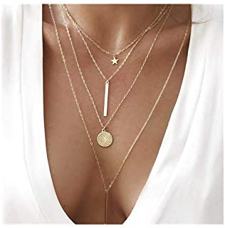 Coin Cross Pendant Layered Necklace Choker Whit Exquisite Crescent Gold Necklace for Women Lady Girls Gift Jewelry