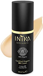INIKA Certified Organic BB Cream, Vegan, Natural 3 in 1 Silky Primer Moisturizer Foundation, All Natural Make-Up, Hypoallergenic, Dermatologist Tested, Halal,1 oz (30ml) (Beige)