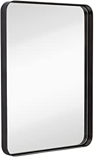 Hamilton Hills Contemporary Brushed Metal Wall Mirror | Glass Panel Black Framed Rounded Corner Deep Set Design | Mirrored Rectangle Hangs Horizontal or Vertical (22