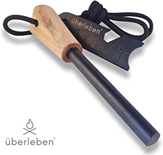 überleben Zünden Fire Starter | 5/16”, 3/8” or 1/2” Thick Bushcraft Fire Steel with Handcrafted Wood Handle | 12,000-20,000 Strikes | Traditional Survival Ferro Rod | Neck Lanyard