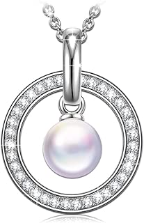 PN PRINCESS NINA ❤️ Guardian of Love ❤️ Women Christmas Necklace Gifts 925 Sterling Silver AAA Cubic Zirconia Pearl Pendant Necklace, 17.5