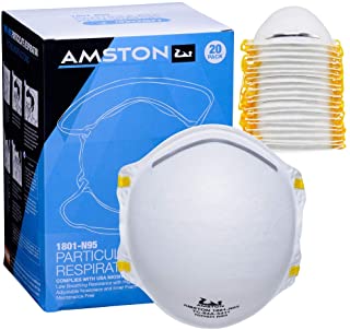 AMSTON N95 Disposable & Foldable Dust Masks - NIOSH-Certified Particulate Respirator For Construction, DIY, Emergency Kits, Home Use (Model 1801-20 Pack)