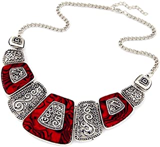 Ruby Marble Bohemian Art Statement Red Silver Plated Modern Women Jewelry Necklace