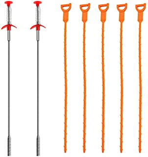 SENHAI 7 Pack Drain Snake, 20 inch Hair Drain Clog Remover Drain Relief Auger Cleaning Tool (2 Stainless Steel and 5 Plastic)
