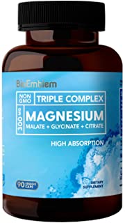 BioEmblem Triple Magnesium Complex | 300mg of Magnesium Glycinate, Malate, & Citrate for Muscle Relaxation, Sleep, Stress Relief, & Energy | High Absorption | Vegan, Non-GMO | 90 Capsules