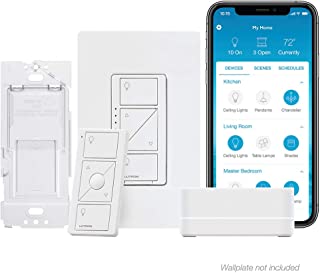 Lutron Caseta Smart Start Kit,  Dimmer Switch with Smart Bridge and Wall Mount Pico Adapter, Works with Alexa, Apple HomeKit, and the Google Assistant | P-BDG-PKG1W-A | White