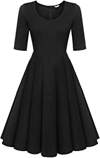 ELESOL Women's Half Sleeve Swing Dress Flower Print A Line Tea Dress