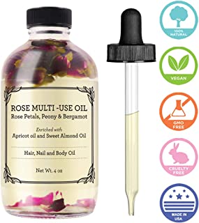 Rose Multi-Use Oil for Face, Body & Hair - Hydrates Skin & Restores Hair's Natural Shine - Rose Petals, Peony & Bergamot - Enriched with Apricot Oil, Sweet Almond Oil & Fractionated Coconut Oil - 4OZ