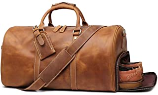 Leathfocus Leather Travel Luggage Bag, Mens Duffle Retro Carry on Handbag (Brown)