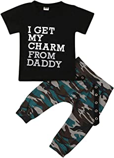 Toddler Infant Baby Boys Daddy's Saying Short Sleeve T-Shirts Tops Pants Outfit Set