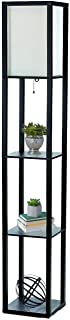Simple Designs Home LF1014-BLK Etagere Organizer Storage Shelf Linen Shade Floor Lamp, Black