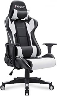 Homall Gaming Chair Office Chair High Back Computer Chair PU Leather Desk Chair PC Racing Executive Ergonomic Adjustable Swivel Task Chair with Headrest and Lumbar Support (White)