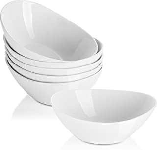 LIFVER 16 Ounce Porcelain Serving Bowl Set, Cereal bowl, Dessert bowl, White, Set of 6, 7 Inch
