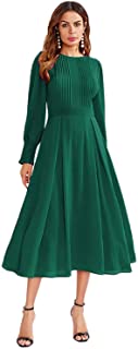 Milumia Women's Elegant Frilled Long Sleeve Pleated Fit & Flare Dress