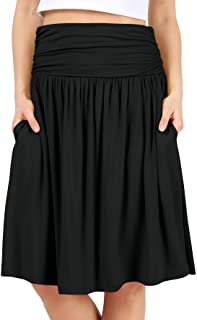 Womens Regular and Plus Size Skirt with Pockets Knee Length Ruched Flowy Skirt - Made in USA