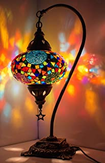 New* BOSPHORUS Stunning Handmade Swan Neck Turkish Moroccan Mosaic Glass Table Desk Bedside Lamp Light with Bronze Base (Multi-colored)