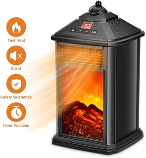 Electric Heater - Portable Fireplace Heater with Remote, Space Heater for Home Office Indoor Use, Electric Heater 800W with Adjustable Thermostat Ceramic, Tip-Over & Overheat Protection