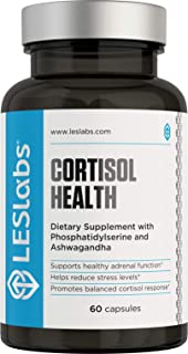 LES Labs Cortisol Health, Adrenal Support Supplement for Stress Relief, Balanced Cortisol Response & Adrenal Fatigue with Phosphatidylserine & Ashwagandha, 60 Capsules