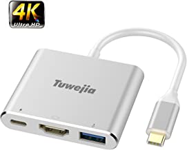 USB C to HDMI Multiport Adapter Tuwejia USB 3.1 Gen 1 Thumderbolt 3 to HDMI 4K Video Converter/USB 3.0 hub Port PD Quick Charging Port with Large Projection for 2015/16/17/18 MacBook/MacBook Pro/Chr