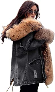 Aofur Plus Size Women's Long Hooded Parka Coat Warm Winter Overcoat Faux Fur Collar Qulited Jacket