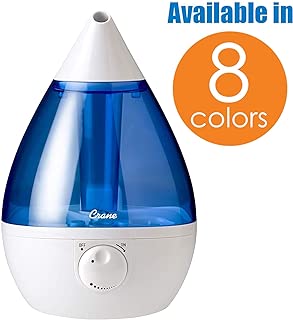 Crane Ultrasonic Cool Mist Humidifier, Filter-Free, 1 Gallon, for Home Bedroom Baby Nursery and Office, Blue and White