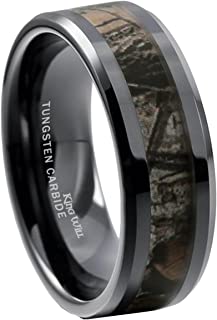 8mm Mens Black Tungsten Carbide Ring Camo Camouflage Comfort Fit Wedding Band