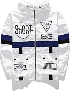 AITFINEISM Men's Fashion Lightweight Hoodie Zip-up Letter Windbreaker Jacket