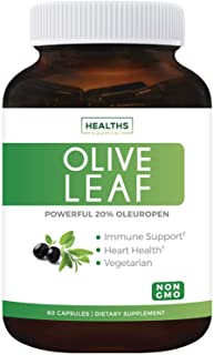 Olive Leaf Extract (Non-GMO) Super Strength: 20% Oleuropein - 750mg - Vegetarian - Immune Support, Cardiovascular Health & Antioxidant Supplement - No Oil - 60 Capsules