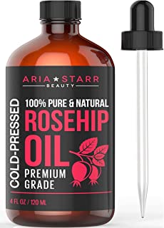 Aria Starr Rosehip Seed Oil Cold Pressed For Face, Skin, Acne Scars - 100% Pure Natural Moisturizer - 4 OZ