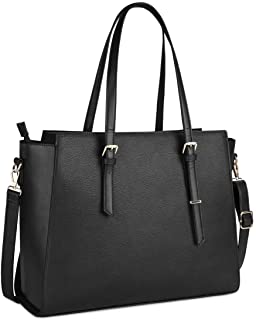 Laptop Bag for Women 15.6 Inch Waterproof Laptop Tote Bag Large Leather Computer Briefcase Womens Business Professional Office Work Bag Lightweight Shoulder Handbag,Black