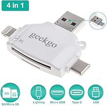 geekgo Micro SD Card Reader for iPhone iPad/Android Phone/Apple MacBook/Laptop/Surface/PC/Computer,Memory Card Adapter with Micro USB C Type C 4 in1 Port Trail Game Camera Viewer (White)