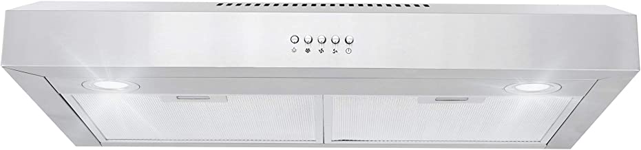 Cosmo 5U30 30-in Under-Cabinet Range Hood 250-CFM with Ducted/ Ductless Convertible Top/ Back Duct, Slim Kitchen Over Stove Vent LED Light, 3 Speed Exhaust Fan, Reusable Filter (Stainless Steel)