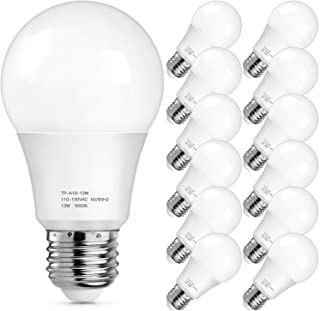 A19 LED Light Bulbs 1500 Lumens, 100-125 Watt Equivalent LED Bulbs, 5000K Daylight White 13-Watt, Standard E26 Medium Screw Base, Non-Dimmable, No Flicker, Pack of 12